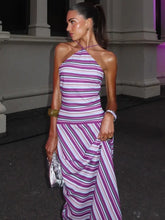 Purple Striped Halter Print Maxi Dress